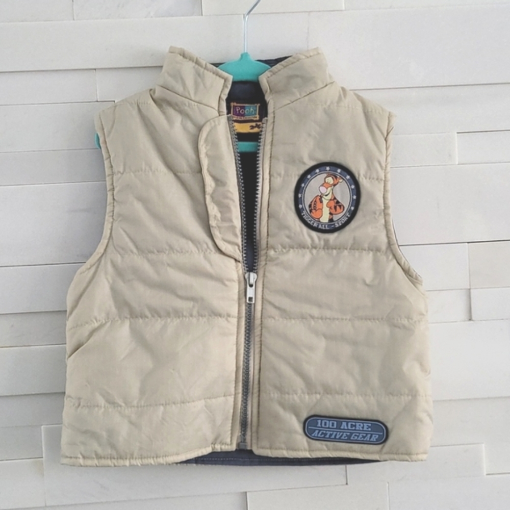 DISNEY POOH COLLECTION ZIP UP VEST. TAN SIZE 2T TIGER PICTURE